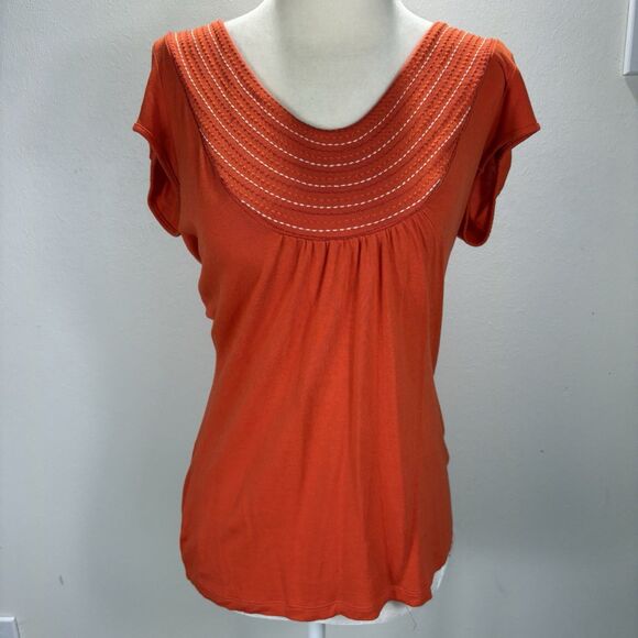 BODEN Women’s Y2K Orange Embroidered Tee Shirt Top US 6 Scoop Neck 90s Fitted - Picture 2 of 10